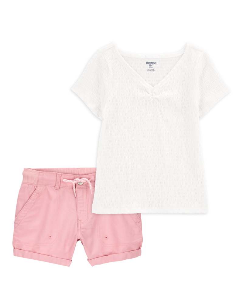 Kid 2-Piece Short-Sleeve Crinkle Top & Trek Short Set, image 1 of 7 slides