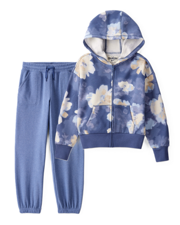Girls 2-Piece DayDream Fleece Floral Hoodie & Joggers Set - Blue, 