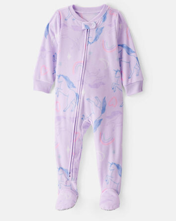 Toddler Girl Unicorn Loose Fit Long-Sleeve 1-Piece Pajamas - Purple, 
