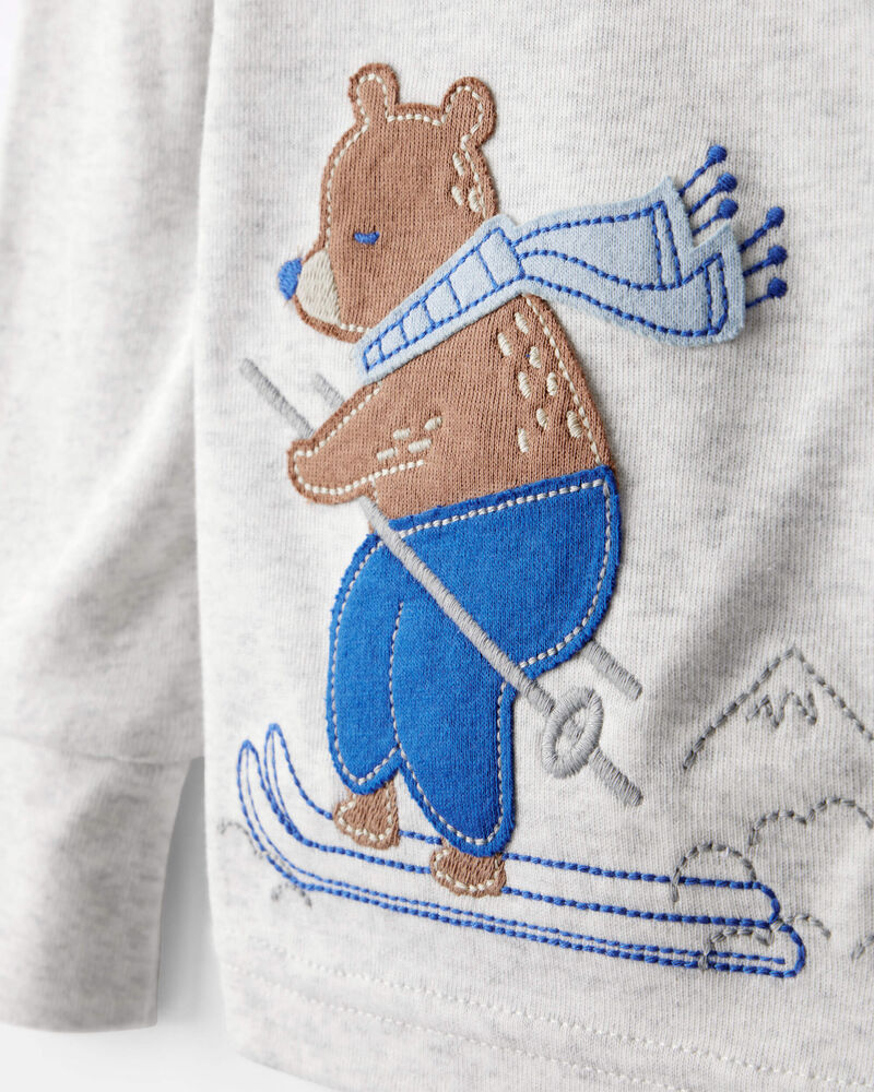 Toddler Boy Woodland Print Cotton Long-Sleeve Snug Fit 4-Piece Pajamas - White/Blue, image 2 of 6 slides