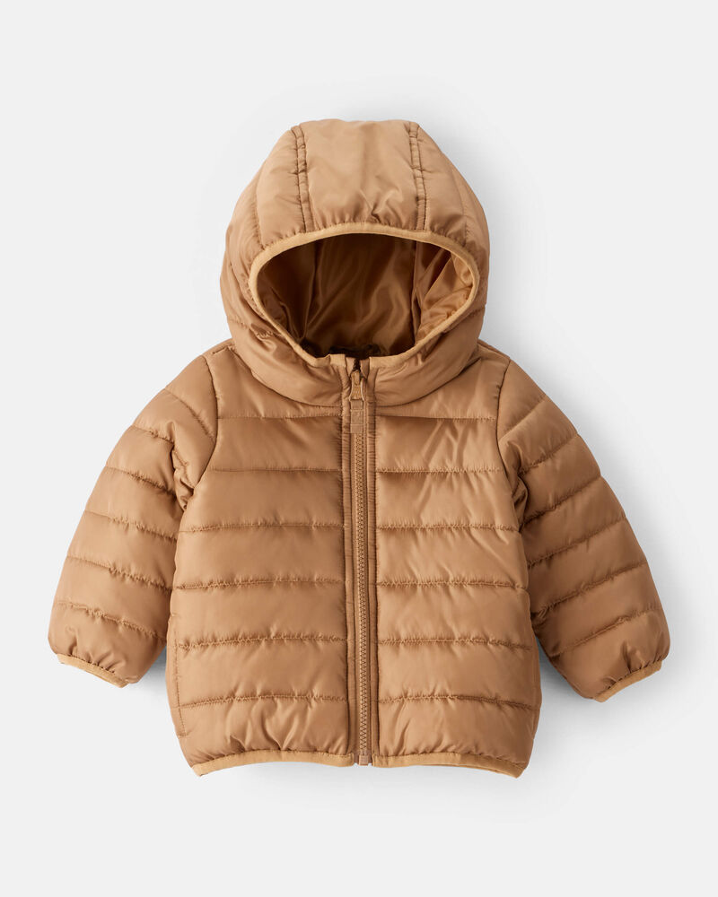 Baby Packable Hooded Puffer Jacket - Brown, image 1 of 5 slides