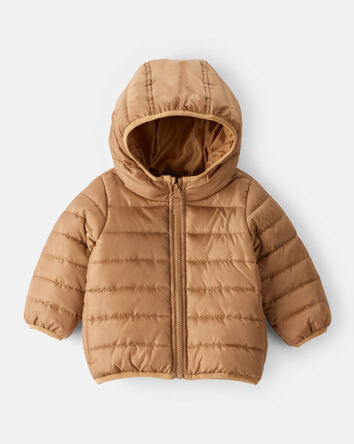 Baby Packable Hooded Puffer Jacket - Brown, 