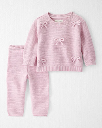 Baby Girl 2-Piece Organic Cotton Bow Sweater Knit Set, 