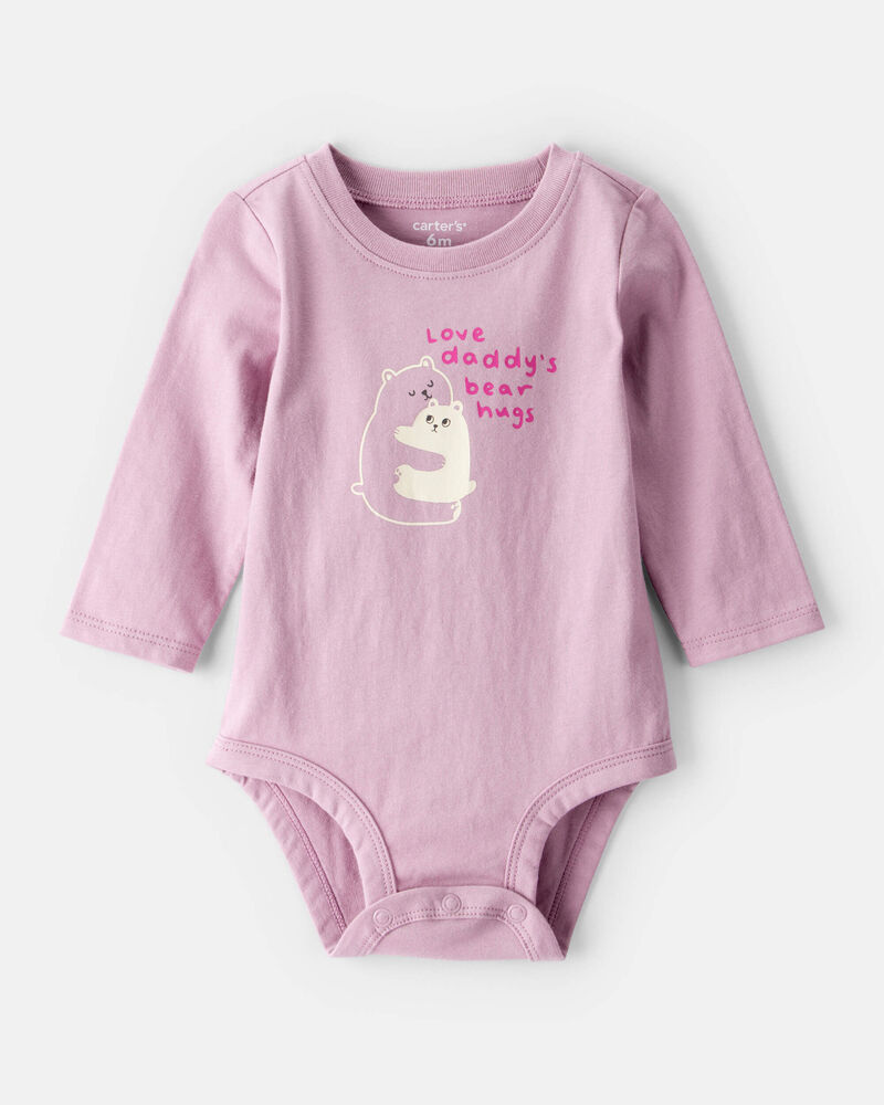 Baby Girl Bear Hugs Long-Sleeve Graphic Bodysuit - Pink, image 1 of 3 slides