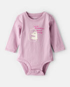 Baby Girl Bear Hugs Long-Sleeve Graphic Bodysuit - Pink, image 1 of 3 slides
