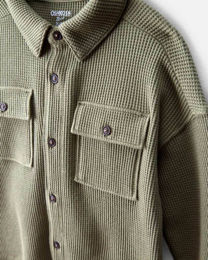 Toddler Boy Long-Sleeve Waffle Knit Utility Shirt - Green, image 2 of 4 slides