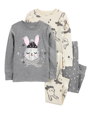 Toddler Girl 4-Piece Bunny Cotton Blend Pajamas, 