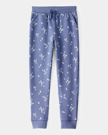 Girls Fleece Heart Print Drawstring Joggers - Navy, 
