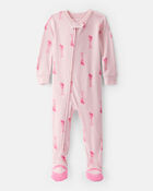 Baby Girl Ballet Print 100% Cotton Long-Sleeve 2-Way Zip 1-Piece Pajamas - Pink, image 1 of 5 slides