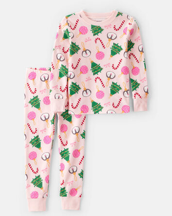 Baby Girl Pink Ornaments 100% Cotton Long-Sleeve Snug Fit 2-Piece Pajamas - Pink, 