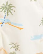 Toddler Boy Tropical-Print Canvas Shortalls-Cream, image 3 of 4 slides