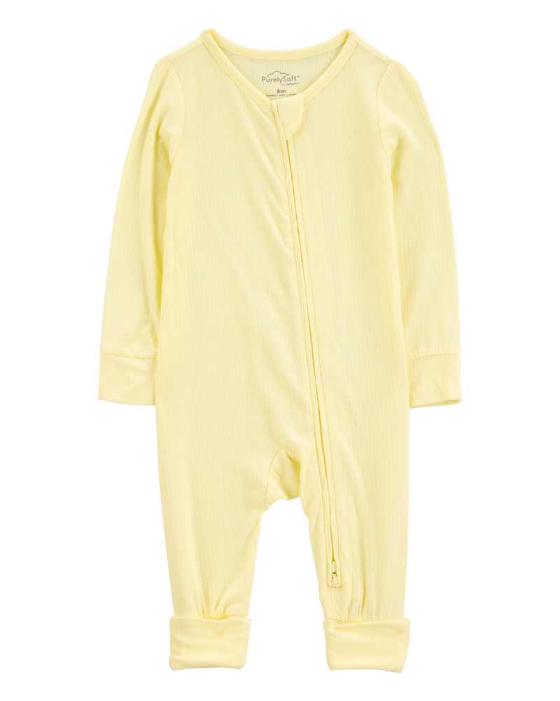 Baby Solid 2-Way Zip PurelySoft Convertible Foot Sleep & Play Pajamas - Yellow, image 1 of 8 slides