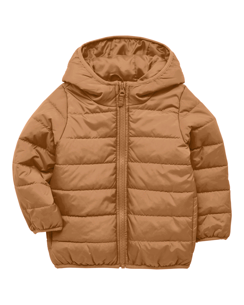 Toddler Packable Hooded Puffer Jacket - Brown, image 2 of 4 slides