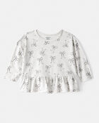 Baby Girl Bow Print Long-Sleeve Peplum Top, image 1 of 3 slides