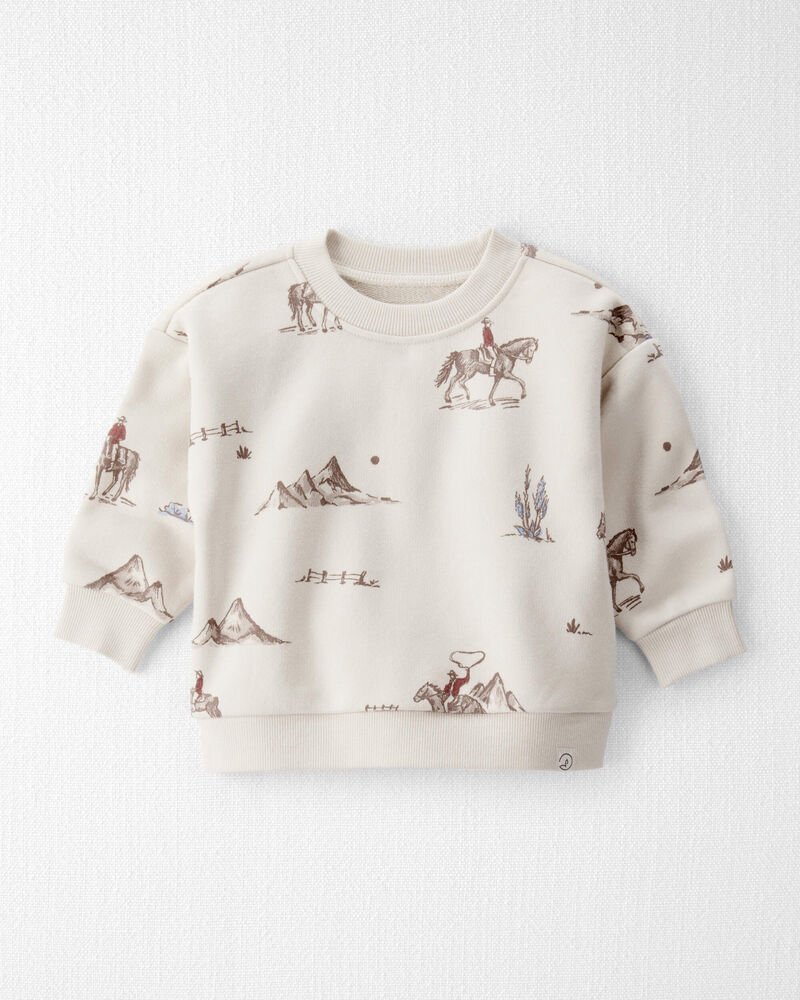 Baby French Terry Sweatshirt Made with Organic Cotton in Western Rodeo Print, image 1 of 4 slides