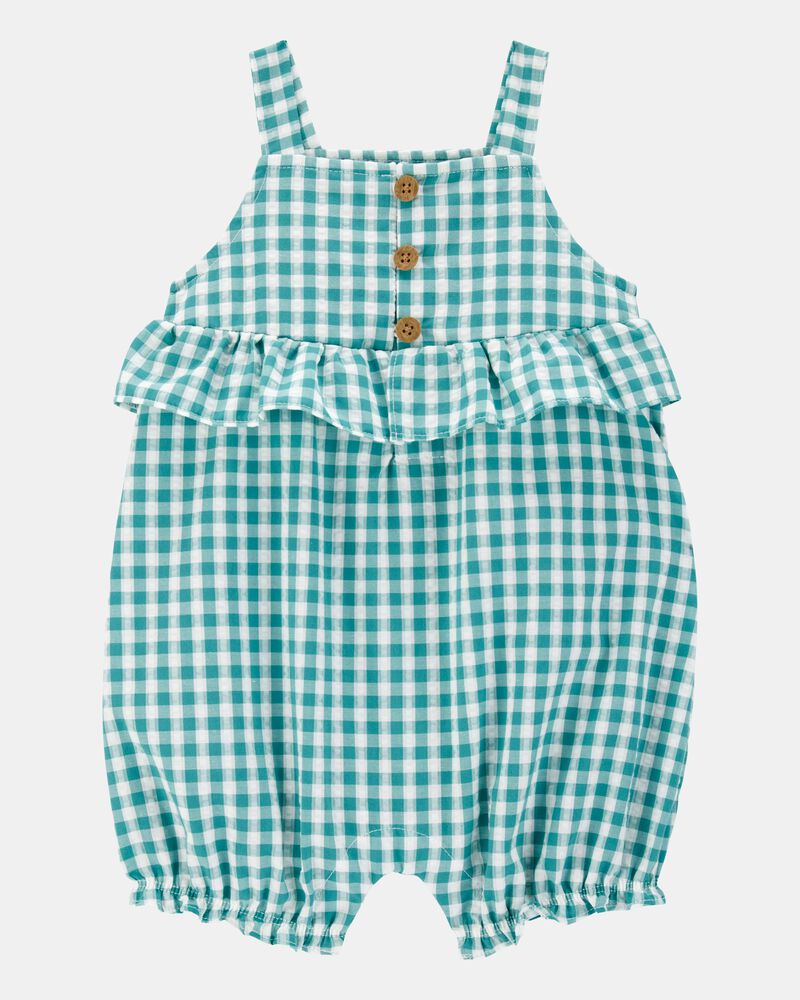 Baby Girl Gingham Tank Romper - Green, image 1 of 3 slides