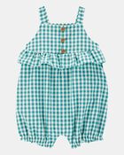 Baby Girl Gingham Tank Romper - Green, image 1 of 3 slides