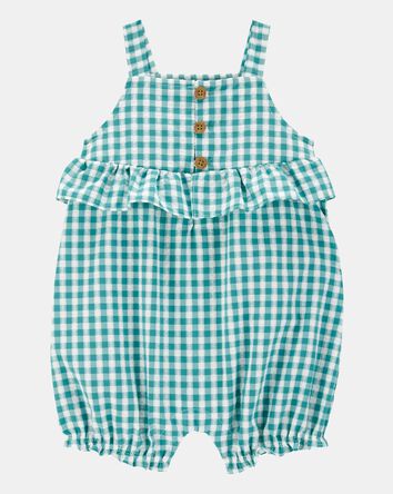 Baby Girl Gingham Tank Romper - Green, 