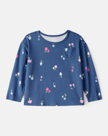 Toddler Girl Floral Cotton Long-Sleeve Top - Blue, 