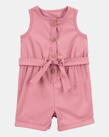 Baby Girl Sleeveless Canvas Romper -Pink, 