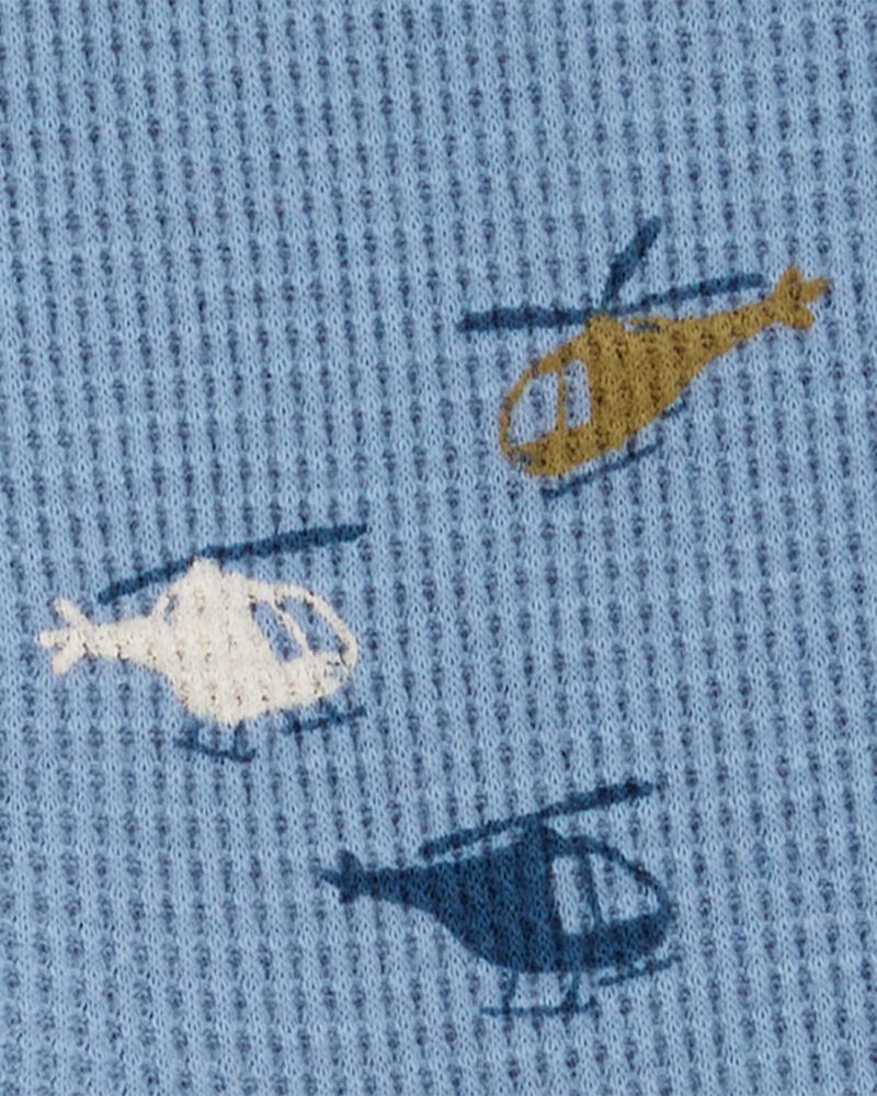 Baby 2-Piece Waffle Knit Bodysuit Pant Set - Blue, image 2 of 3 slides