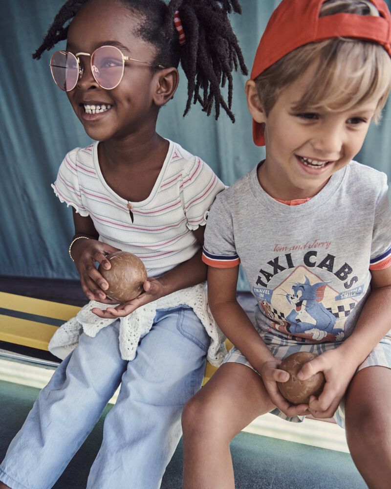 Toddler Short-Sleeve Cotton Rib Stripe Top, image 3 of 4 slides