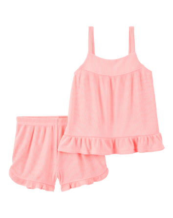 Girls Solid Loose Fit 2-Piece Pajamas - Coral, 