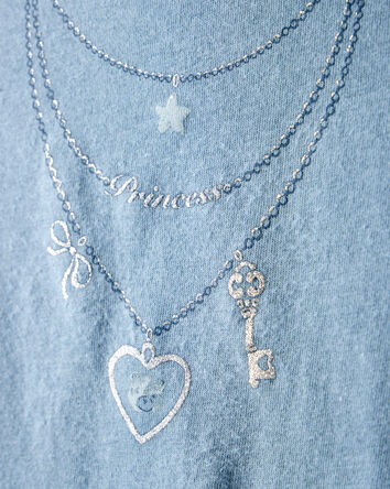 Girls Charm Necklace Short-Sleeve Graphic Tee - Blue, 