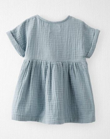 Baby Organic Cotton Gauze Dress in Blue, 