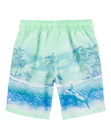 Boys Shark Print  Swim Trunks, 