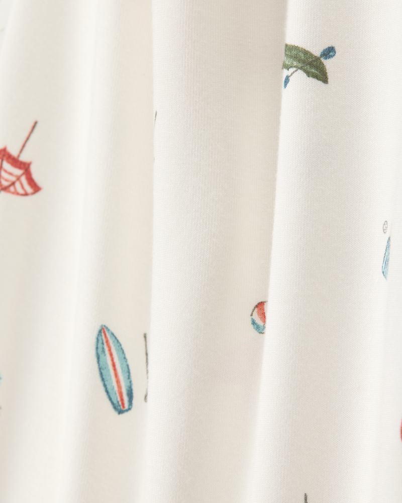 Baby Girl Camp Print 2-Way Zip PurelySoft Convertible Foot Sleep & Play Pajamas - Ivory, image 5 of 7 slides