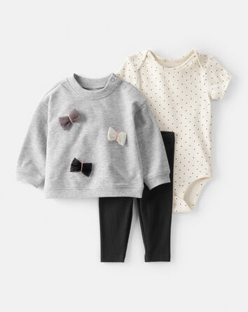 Baby 3-Piece Bows Little Pullover Set - Grey, 