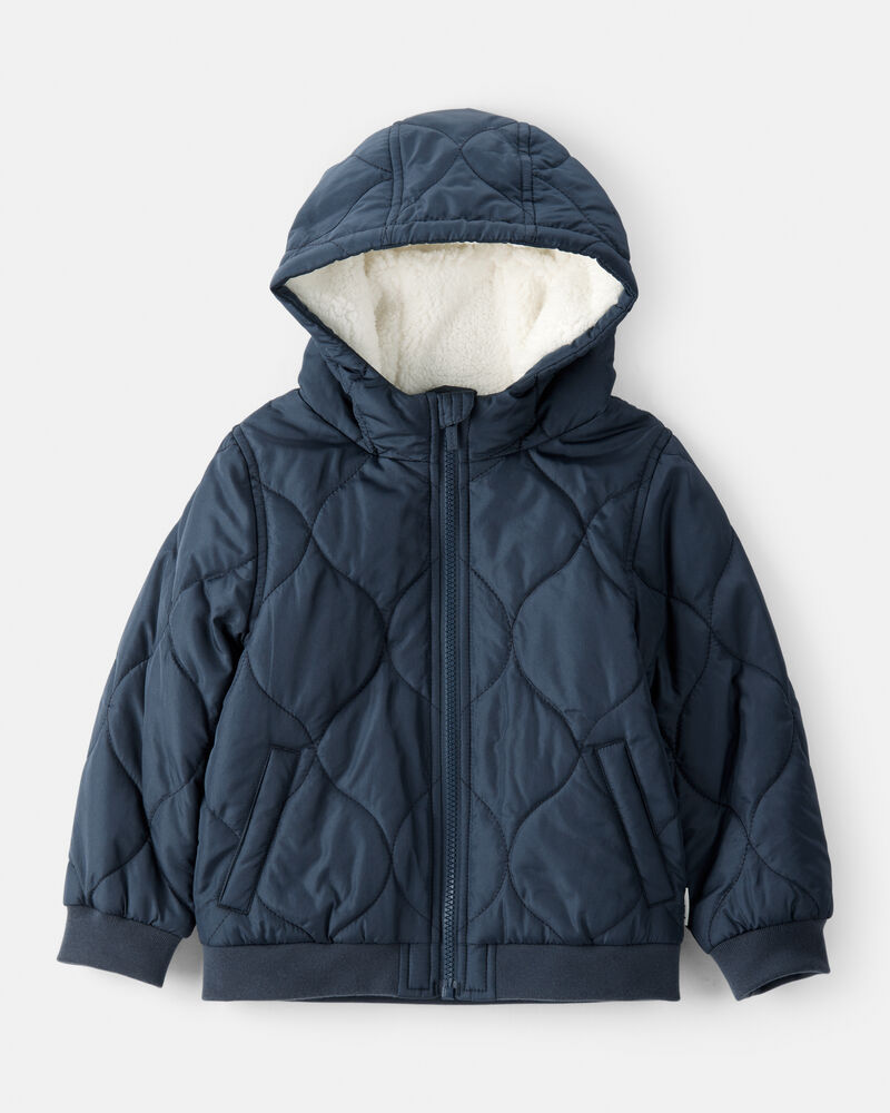 Toddler Boy Long-Sleeve Midweight Quilted Bomber Jacket - Navy, image 1 of 3 slides