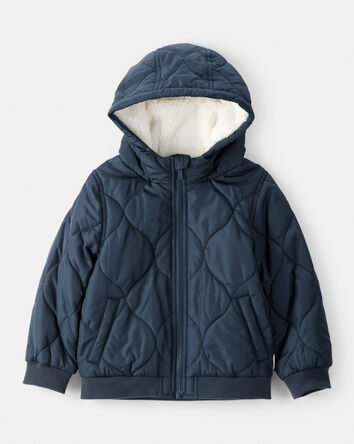 Toddler Boy Long-Sleeve Midweight Quilted Bomber Jacket - Navy, 