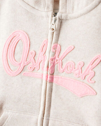 Baby Girl Fleece Hooded Zip-Up Jacket - Oatmeal, 