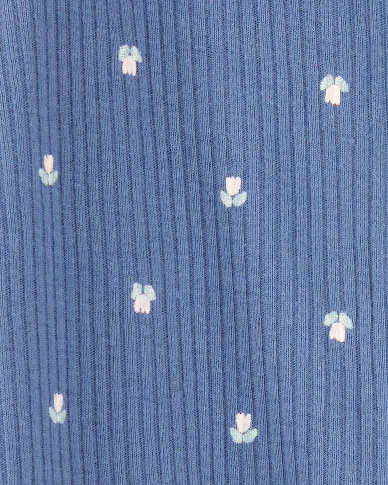 Baby Girl Mini Floral 2-Way Zip Ribbed Sleep & Play Pajamas - Blue, image 2 of 3 slides