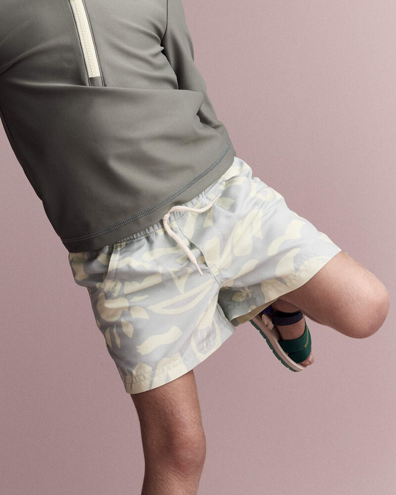 Toddler Boy Tropical Swim Trunks - Light Blue, image 1 of 7 slides