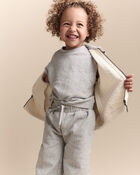 Toddler Quilted Zip-Up Collard Vest - Cream, image 5 of 7 slides