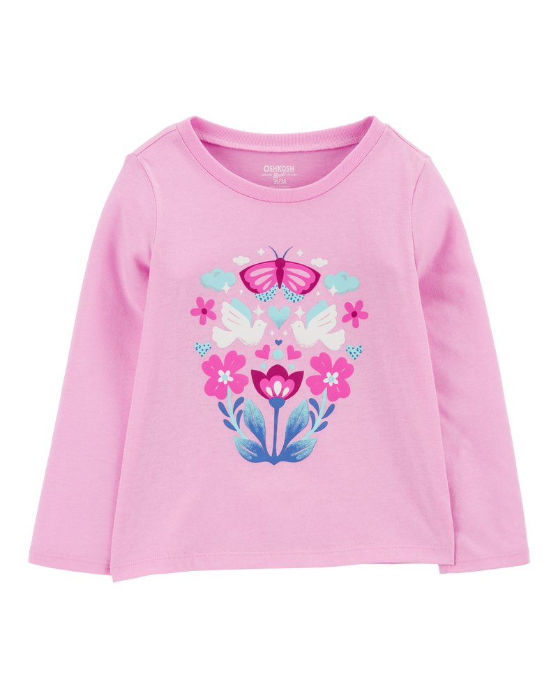Toddler Girl Butterfly-Print  Long-Sleeve Graphic Tee - Pink, image 1 of 3 slides