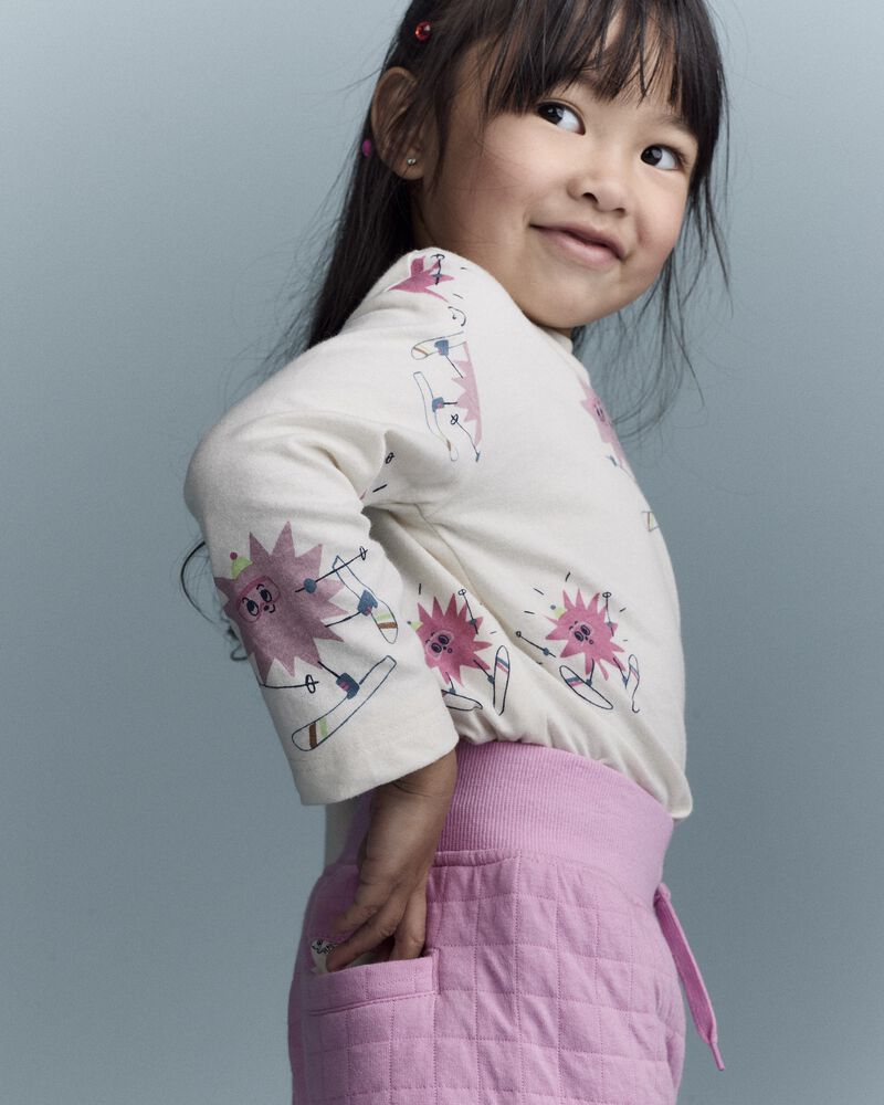 Toddler Girl Skiing Abstract Long-Sleeve Relaxed Graphic Tee - Cream, image 5 of 6 slides