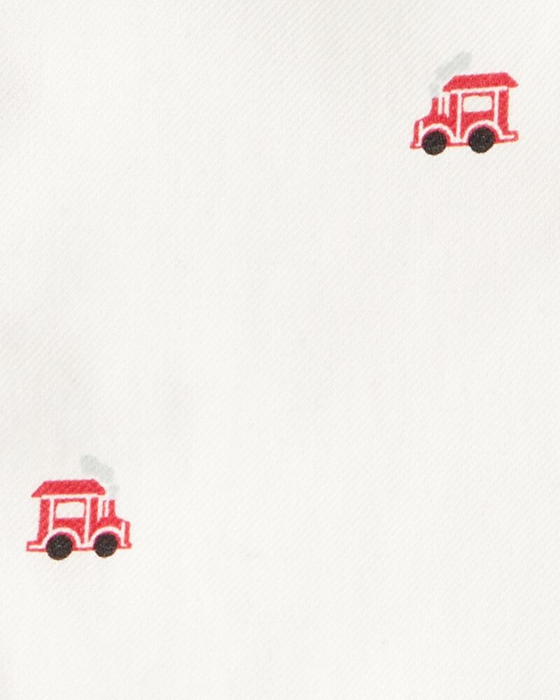 Baby Boy Train Print Button-Down Fashion Bodysuit - White, image 2 of 3 slides