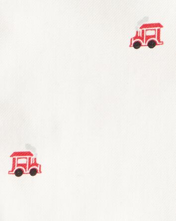 Baby Boy Train Print Button-Down Fashion Bodysuit - White, 