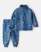 Baby Boy 2-Piece Mountain French Terry Quarter-Zip & Jogger Set - Blue, image 1 of 3 slides