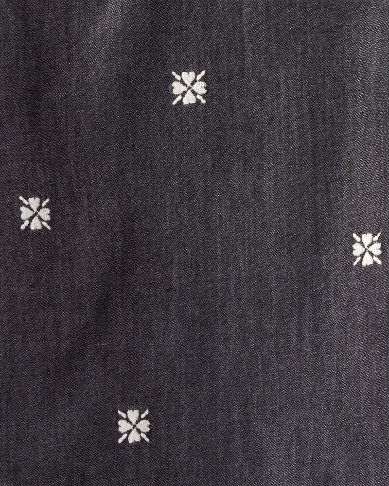 Baby Girl Floral Motif Chambray Long-Sleeve Dress - Grey, image 4 of 6 slides