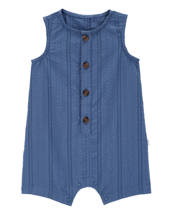Baby Button-Down Cotton Romper - Blue, 