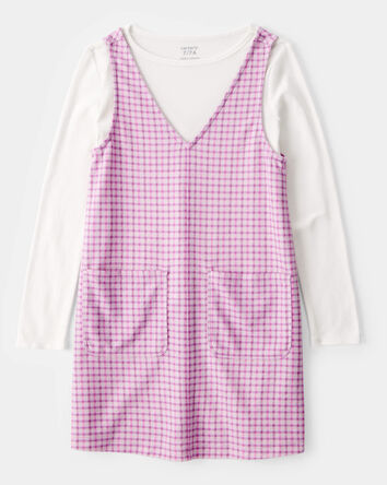 Girls 2-Piece Long-Sleeve Tee & Plaid Dress Set - White/Pink, 