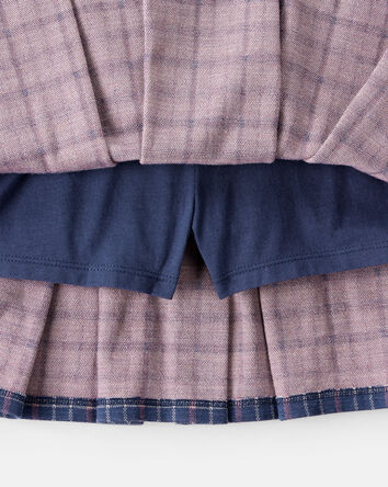 Girls Plaid Pleated Pull-On Skort - Navy, 