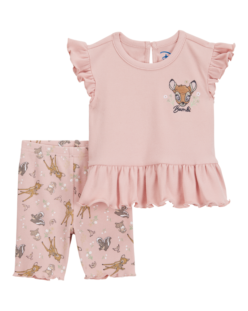 Toddler 2-Piece Bambi Flutter-Sleeve & Bike Short Set - Pink, image 1 of 5 slides