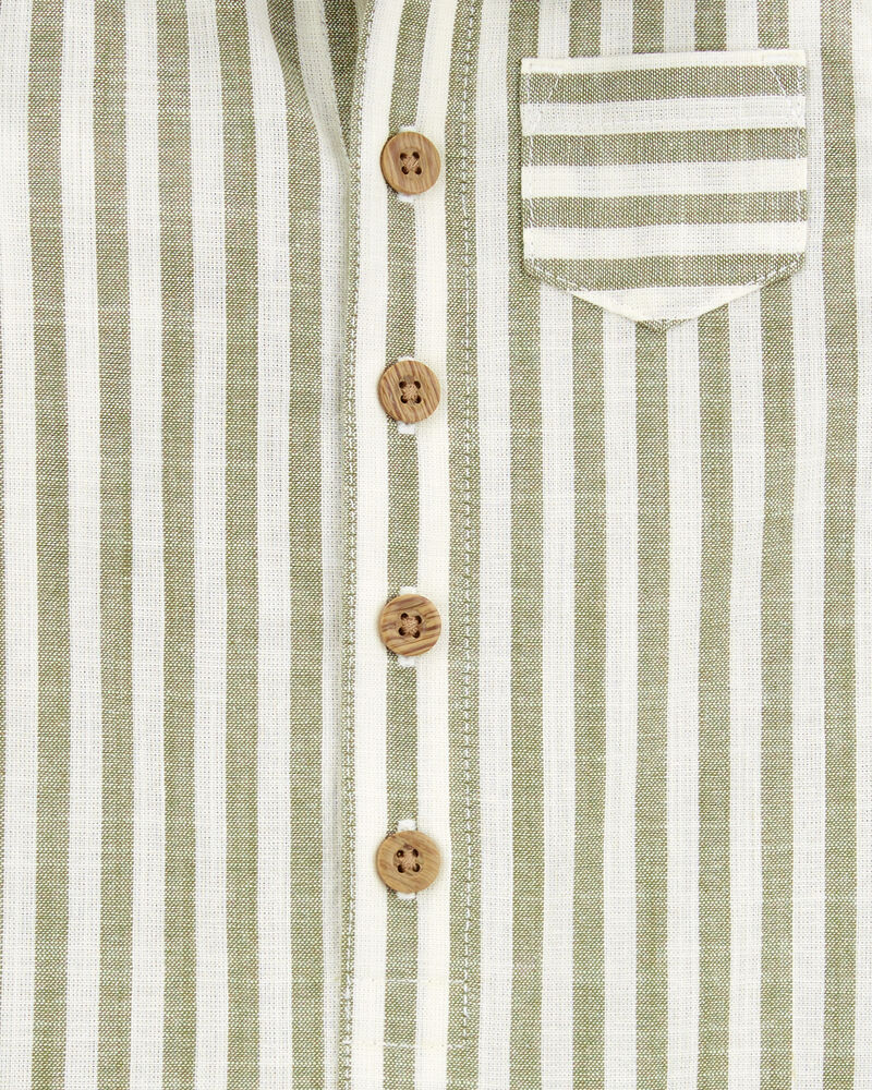 Baby Striped Short-Sleeve Romper- Green, image 2 of 3 slides