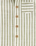 Baby Striped Short-Sleeve Romper- Green, image 2 of 3 slides